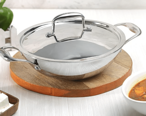 Vinod Platinum Triply Stainless Steel Extra Deep Kadai with Lid 5.5 Litre (30 cm) | 2.5mm Thick | Stainless Steel Cookware | 5 Year Warranty | Induction & Gas Base - Image 3